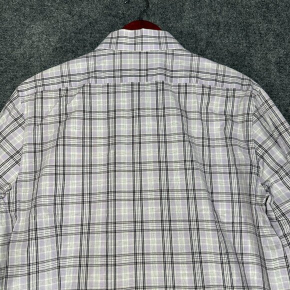 Express Shirt Mens Large Fitted Button Up Purple Stretch Plaid Roll Tab Sleeve - Picture 10 of 10